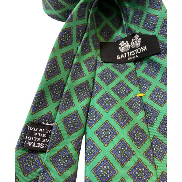 BATTISTONI Green Geometric Silk Tie  ITALY 58"/ 3.5" EC - Picture 3 of 4